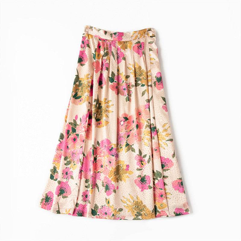 New Spring Summer Retro Pattern Midi Floral Pleated Skirt - Velora