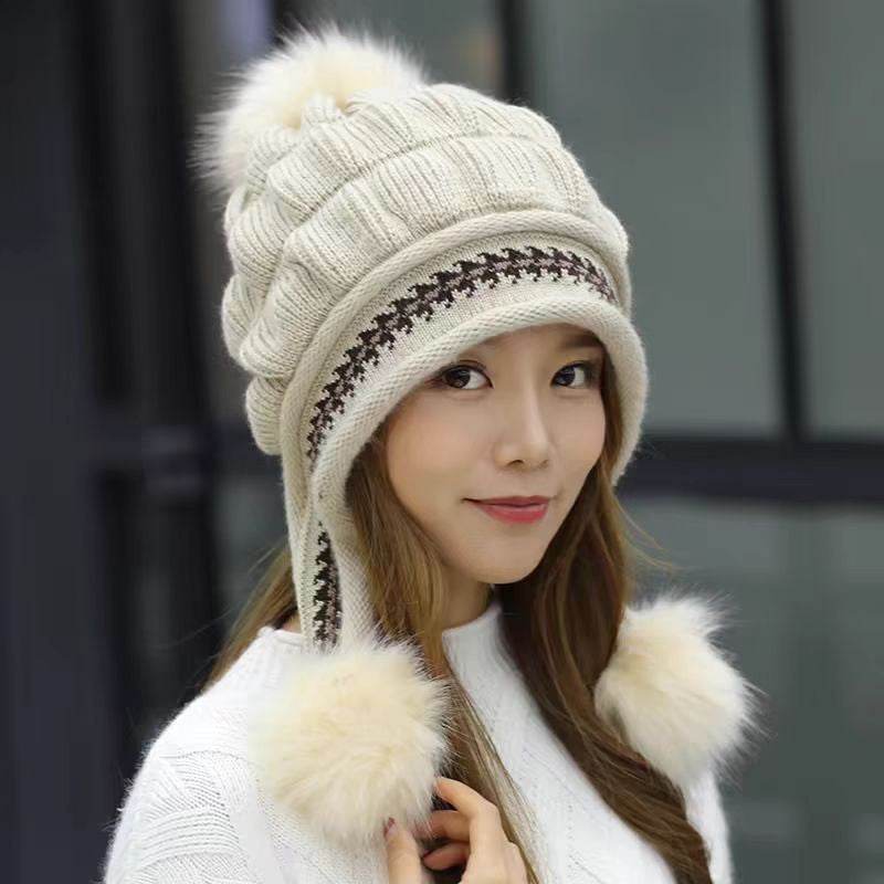 Cozy Knit Fleece-Feel Beanie With Ear Flaps & Pompom Warm Winter Hat For Women Perfect For Skiing & Outdoor Activities - Velora