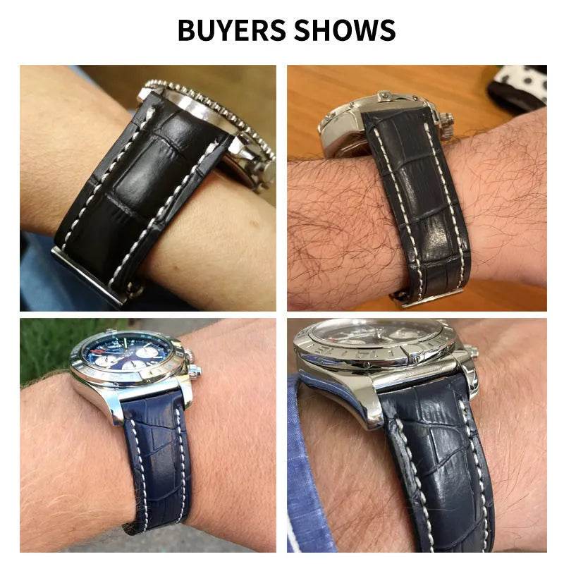 22mm 24mm Black Brown Blue Bamboo Grain Cowhide Watch Strap - Velora