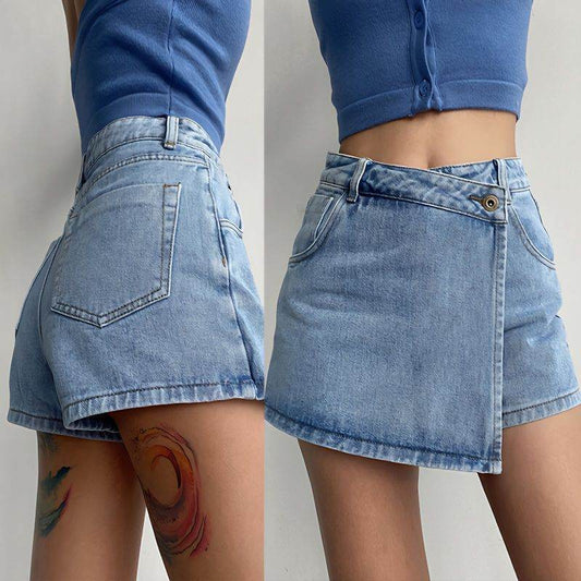 Elegant Anti-exposure Irregular Mini Denim Skirt - Velora