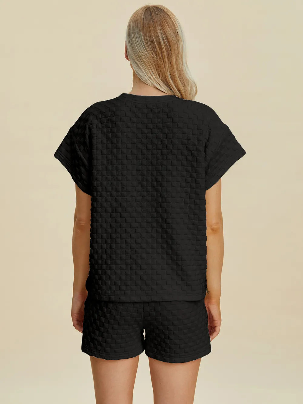 Double Take Full Size Texture T-Shirt and Shorts Set - Velora