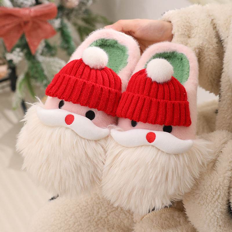 Cute Christmas Santa Claus Home Slippers Winter Warm Indoor Non-slip Floor Plush Shoes For Women - Velora