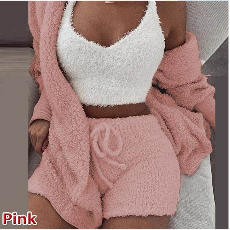 3 Pieces Of Fashionable Ladies Plush Home Clothes - Velora