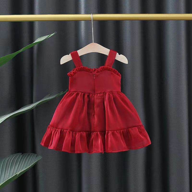 Red Suspender Skirt Off-shoulder Off-the-shoulder Princess Dress - Velora