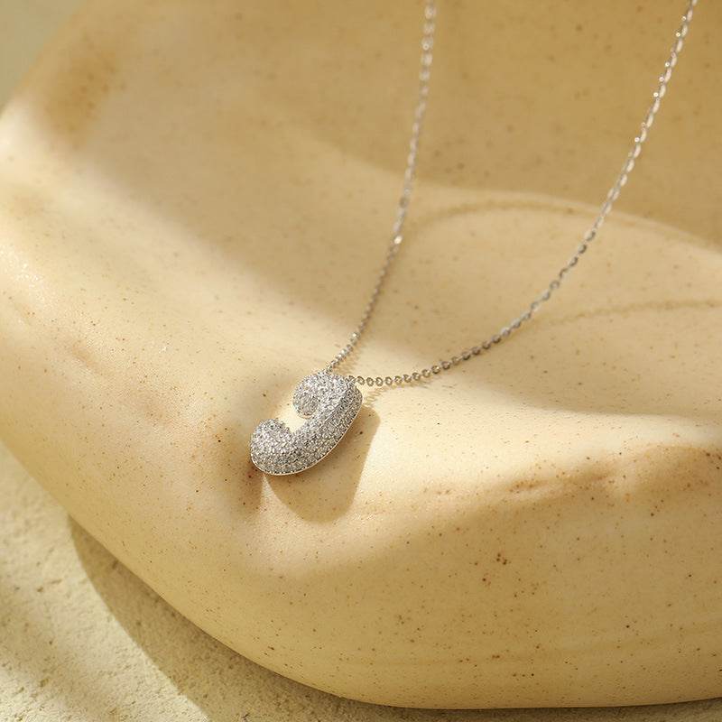 Silver 26 Letter Bubble Necklace For Women Full Diamond - Velora