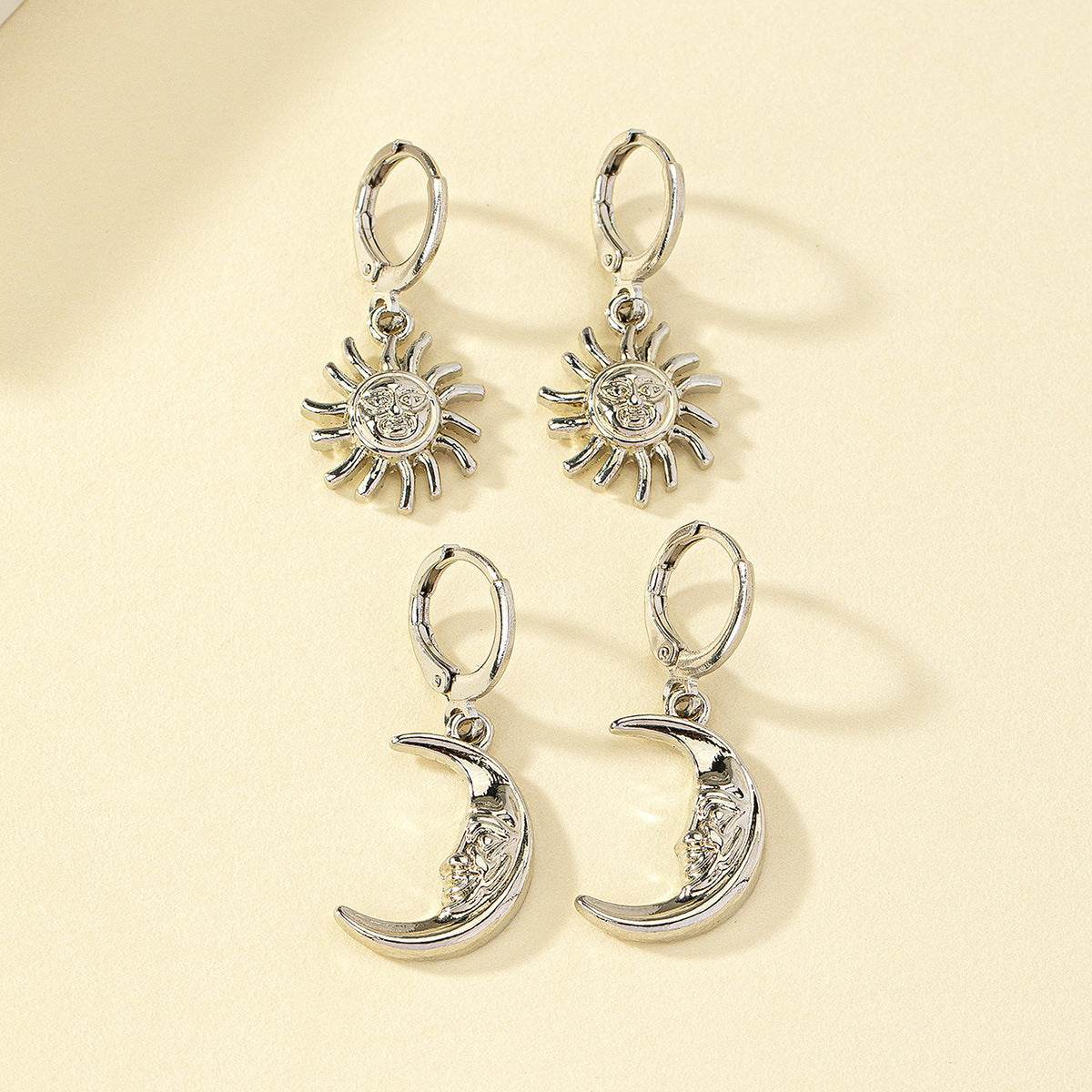 Popular Ornament Sun Moon Face Crescent Trendy Earrings - Velora