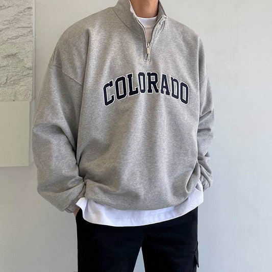 Men's Half Letter Print Coat Turtleneck Sweater Loose Bottoming Shirt - Velora