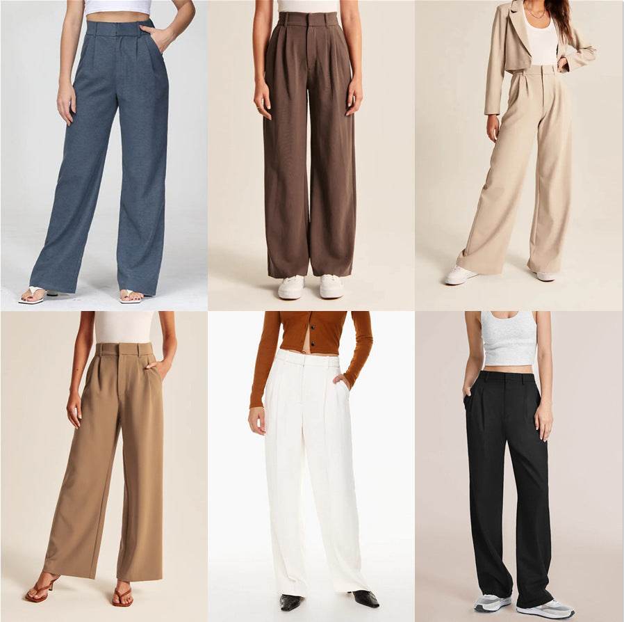 High Waist Straight Trousers With Pockets Wide Leg Casual Pants For Women - Velora