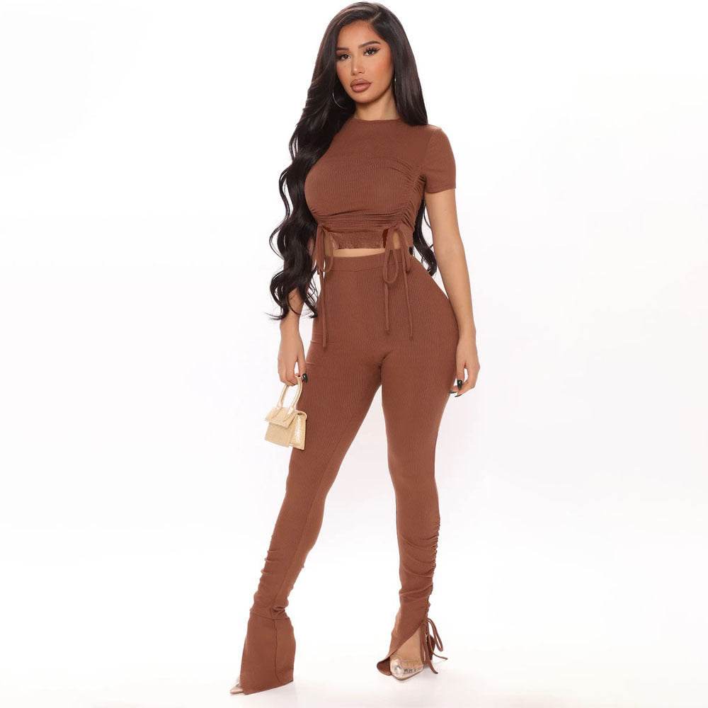 Rop Top And Pants Female Casual Matching Sets - Velora
