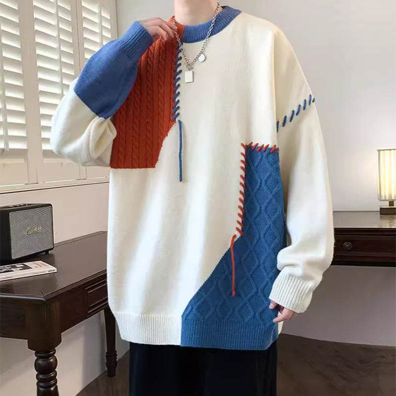 Colorblock Pullover Sweater Winter Fashion Long Sleeve Top Men's Clothing - Velora