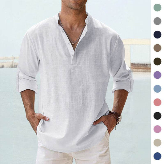 New Men's Casual Blouse Cotton Linen Shirt Loose Tops Long Sleeve Tee Shirt Spring Autumn Casual Handsome Men's Shirts - Velora