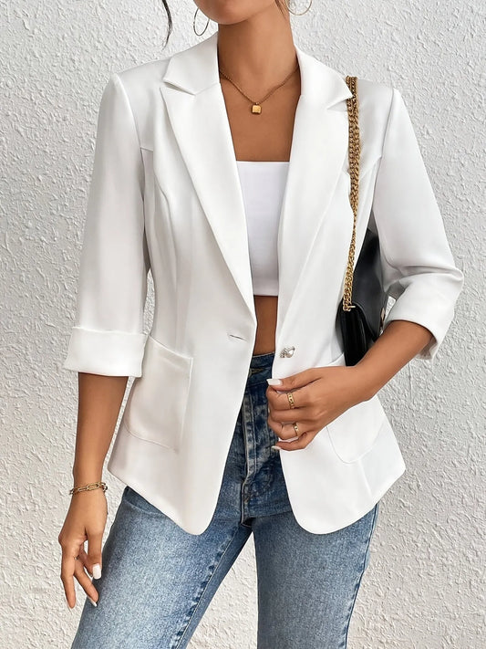 Classic Lapel Collar One Button Blazer - Velora