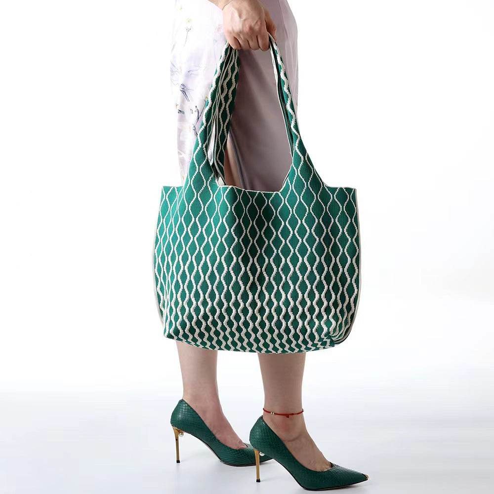 Good-looking Big Wave Flying Woven Bag Fashionable All-match Large Capacity Two-tone - Velora