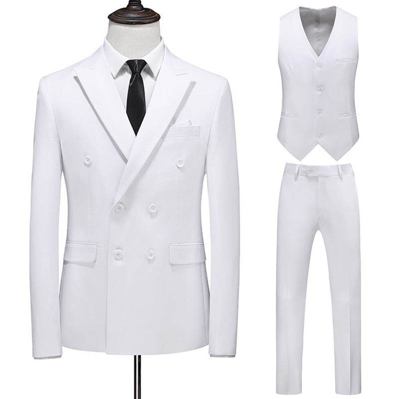 Men's Oversized Double Breasted Solid Color Suit Three Piece Set - Velora