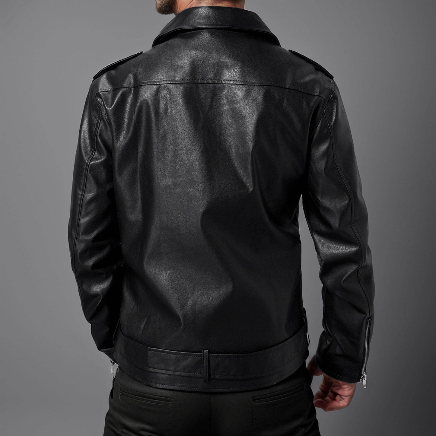 Slim-fit Lapel Leather Jacket - Velora
