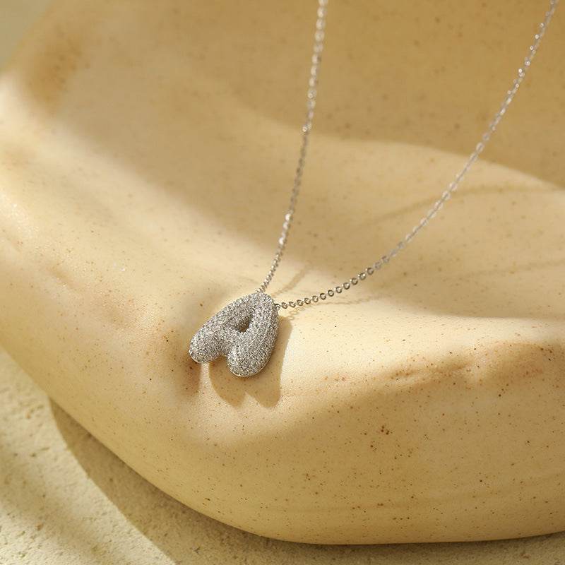Silver 26 Letter Bubble Necklace For Women Full Diamond - Velora