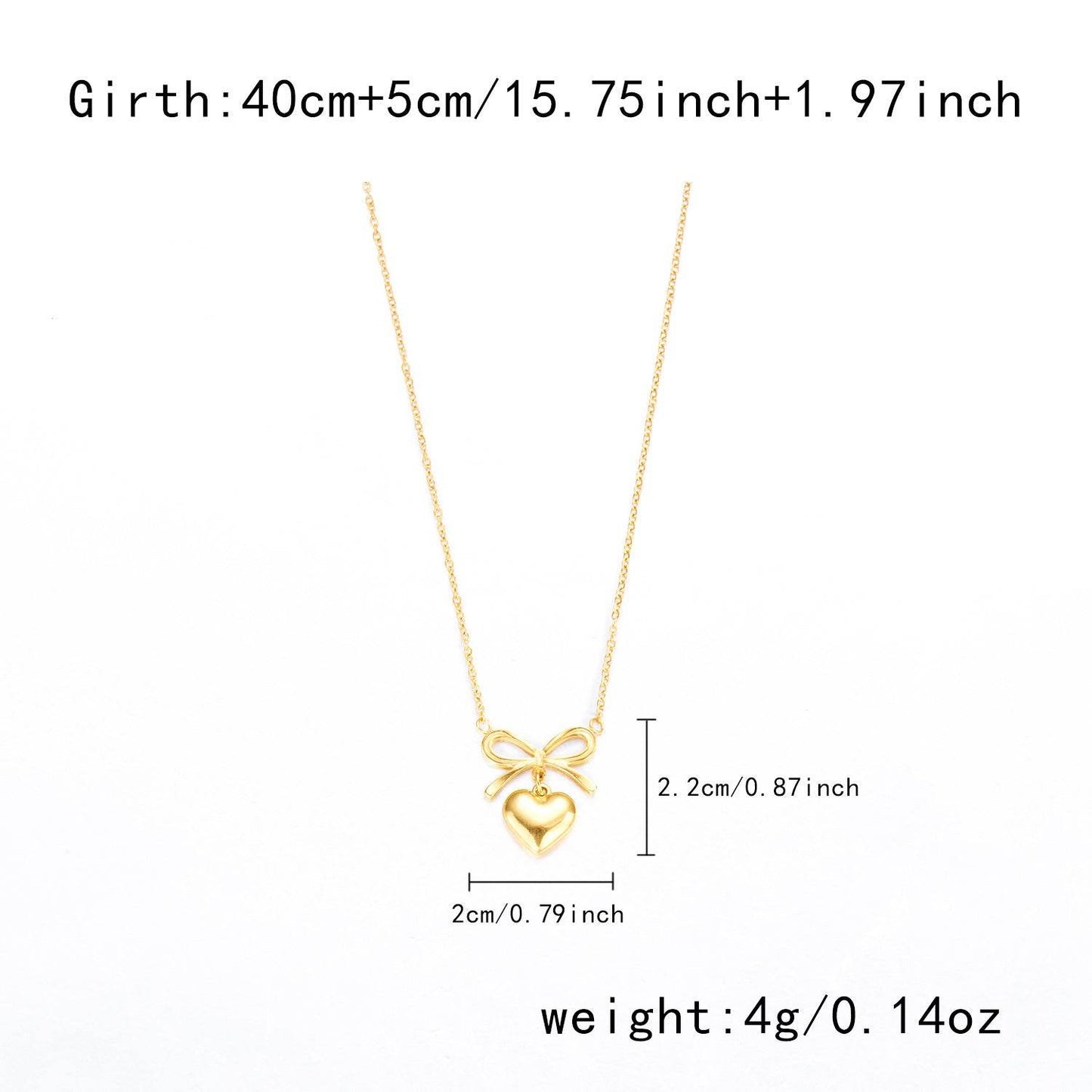 Stainless Steel New Fashion Fine Waterproof Jewelry Love Heart Bowknot Shape Charm Chain Choker Necklaces Pendant For Women Fashion Jewelry - Velora