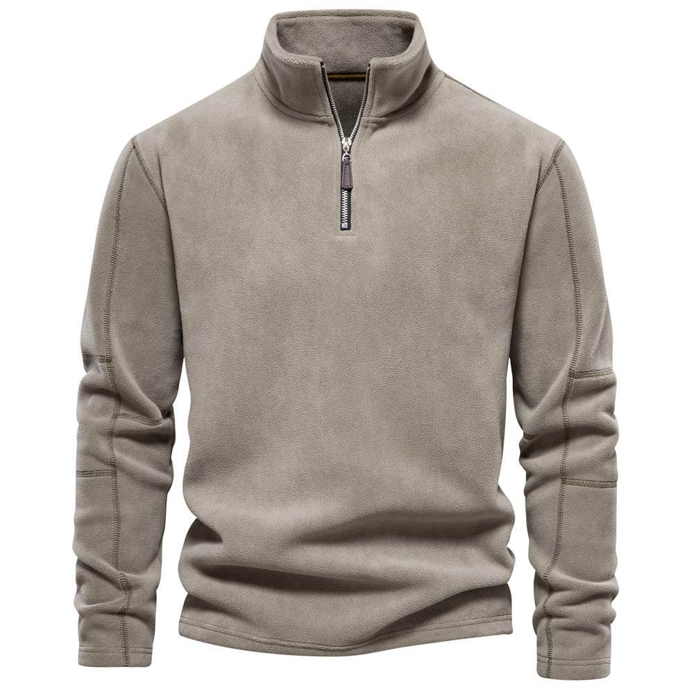 Fashion Personality Stand-collar Zippered Sweatshirt With Fleece Winter Casual Pullover Top Men's Clothing - Velora