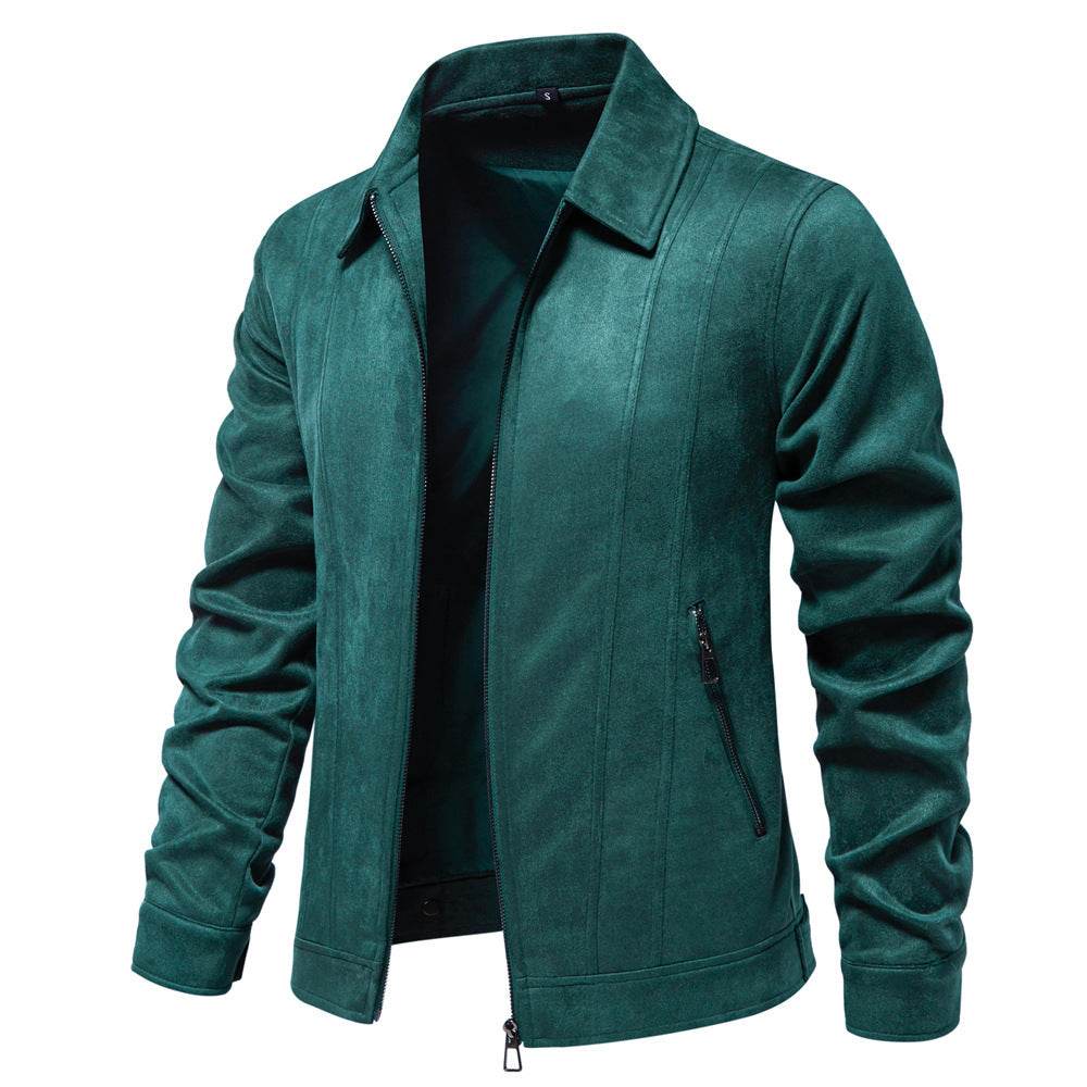 Fashion Lapel Zipper Jacket Autumn And Winter Solid Suede Coat Men's Clothing Outdoor - Velora