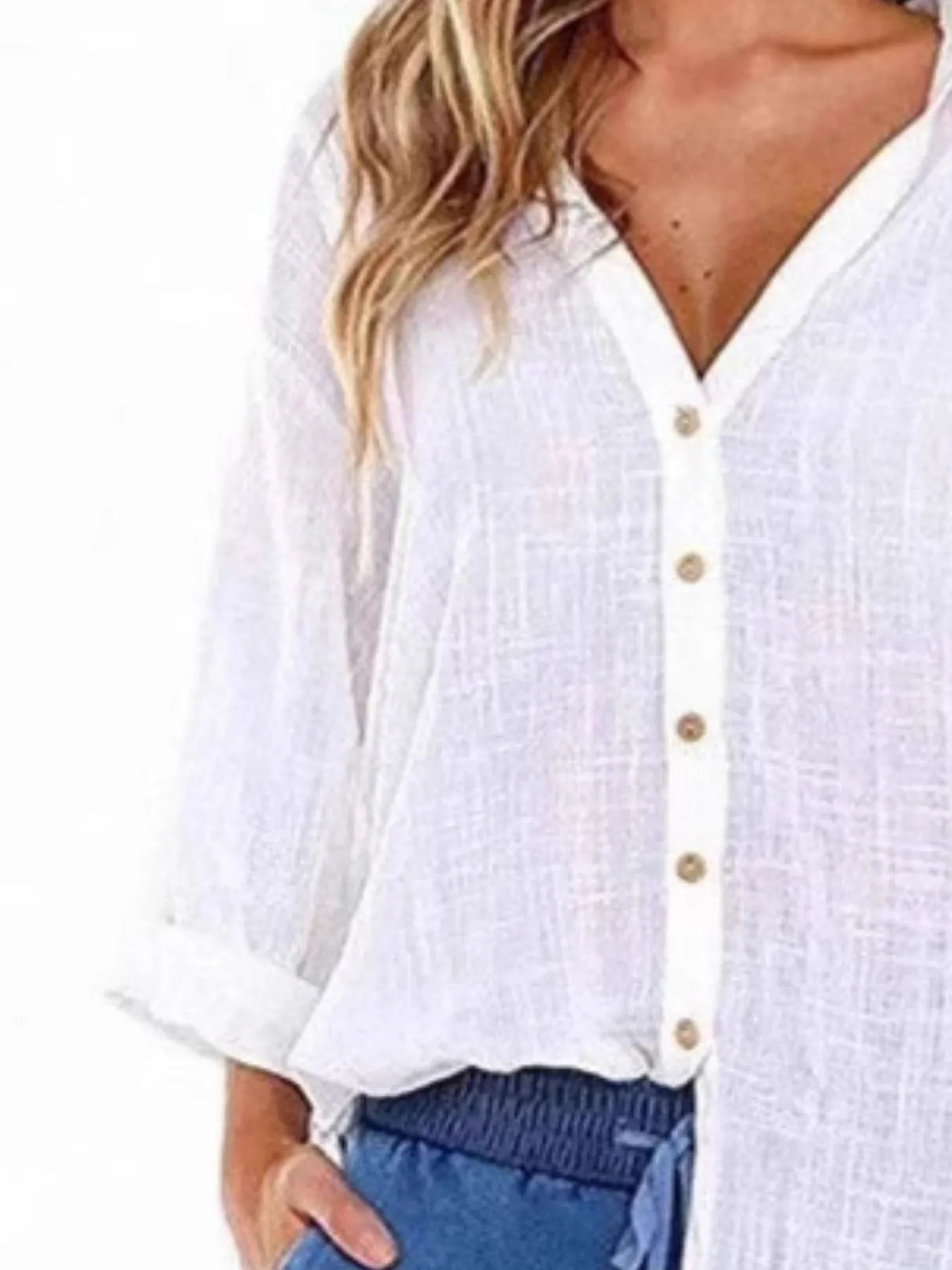 Linen Blend Button-Down Tunic Shirt - Velora