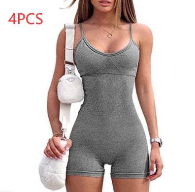 Spaghetti Strap Shorts Jumpsuit Sports Yoga Workout Tight Romper Women Fashion Fitness Sportwear - Velora