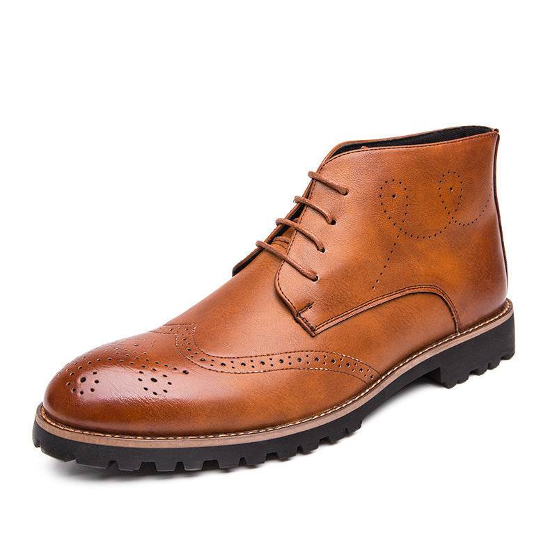 Simple Carved Casual Pointed Inner Height Increasing Leather Shoes - Velora