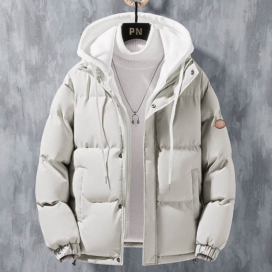 Fashion Hooded Jacket Men Winter Windproof Thickened Fake Two-piece Coat Solid Leisure Sports Cotton Jacket - Velora