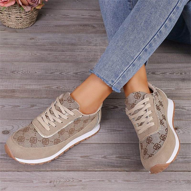 Flower Print Lace-up Sneakers Casual Fashion Lightweight Breathable Walking Running Sports Shoes Women Flats - Velora