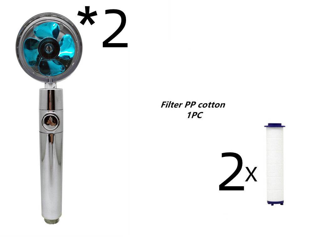 Propeller Driven Shower Head With Stop Button And Cotton Filter Turbocharged High Pressure Handheld Shower Nozzle - Velora