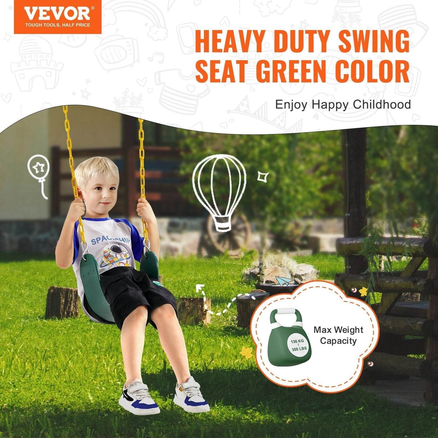 2-Pack Swing Seats Swings Replacement For Outdoor Swing Set 66 Inch Chain - Velora