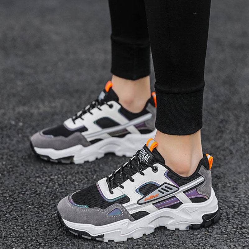 Black White Lace-up Sneakers Men Outdoor Breathable Csual Mesh Shoes Lightweight Running Sports Shoes - Velora