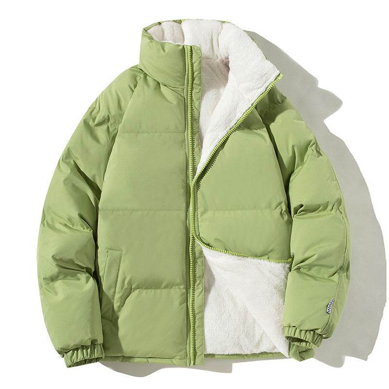 Couples Stand-up Collar Coat With Pockets Fashion Winter Warm Plush Thickened Jacket For Women Men Loose Outwear Top Clothing - Velora