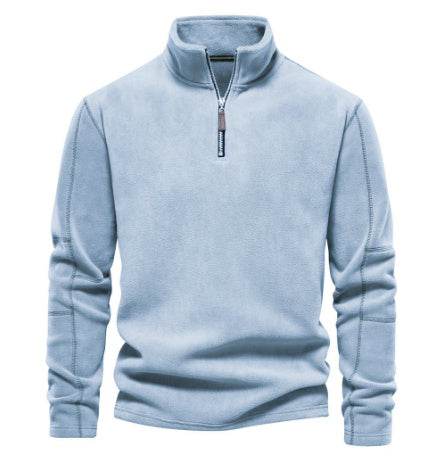 Fashion Personality Stand-collar Zippered Sweatshirt With Fleece Winter Casual Pullover Top Men's Clothing - Velora