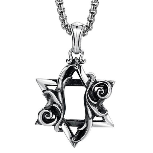 Retro Three-dimensional Rolling Grass Pattern Six-pointed Star Men's Necklace - Velora