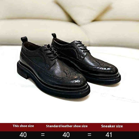 Brogue Men's Shoes Thick Bottom Height-increasing Leather Leather Shoes - Velora
