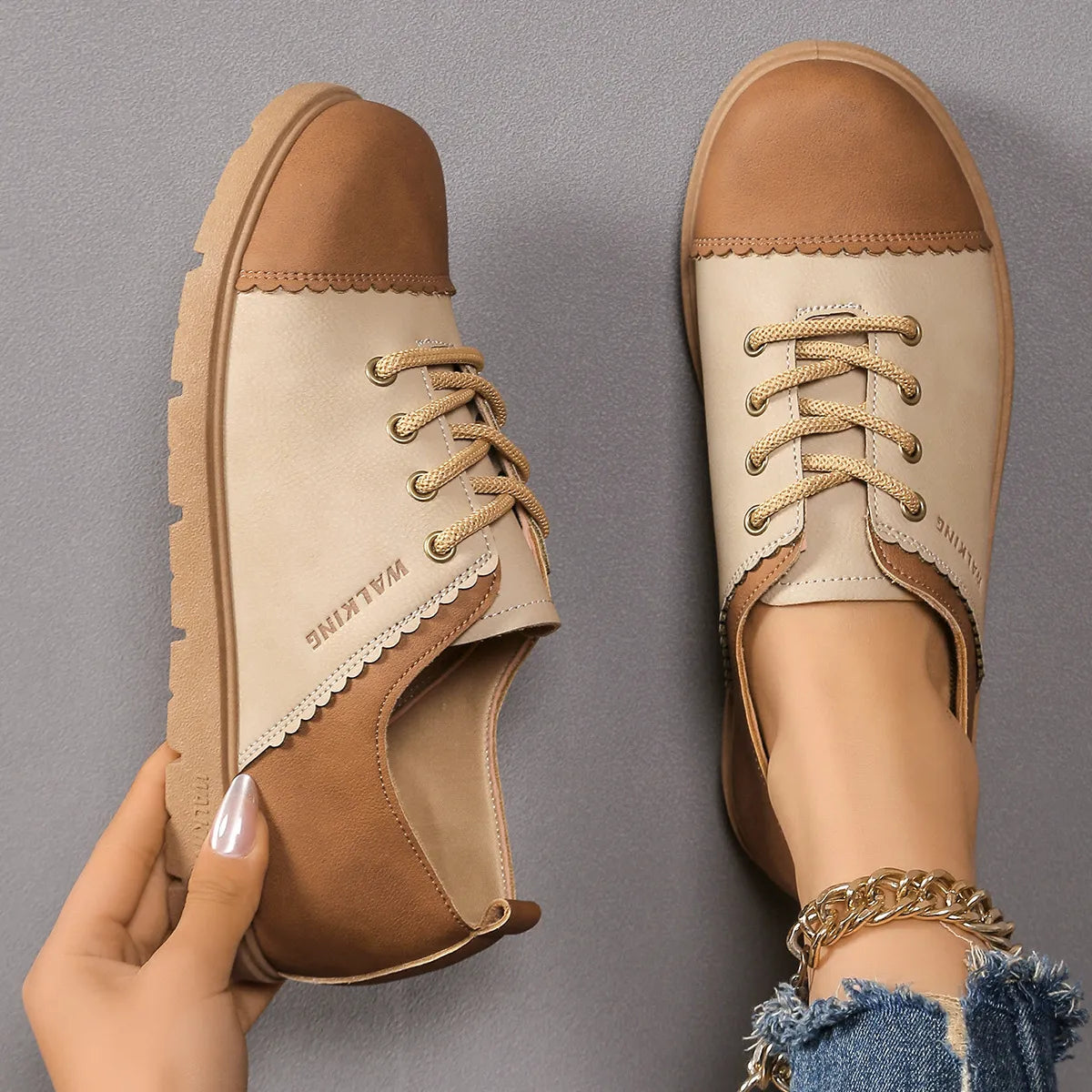 Color Block Lace Up Sneakers - Velora