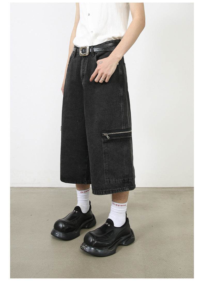 Workwear Denim Shorts New Loose Street Personalized Cropped Baggy Pants - Velora