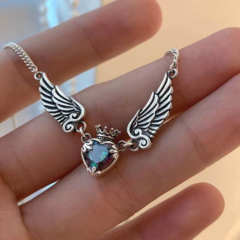 Vintage Gothic Heart Crown Angel Wings Pendant Necklaces For Women Fashion Exquisite Love Shape Clavicle Chain Choker Jewelry Fashion Jewelry - Velora