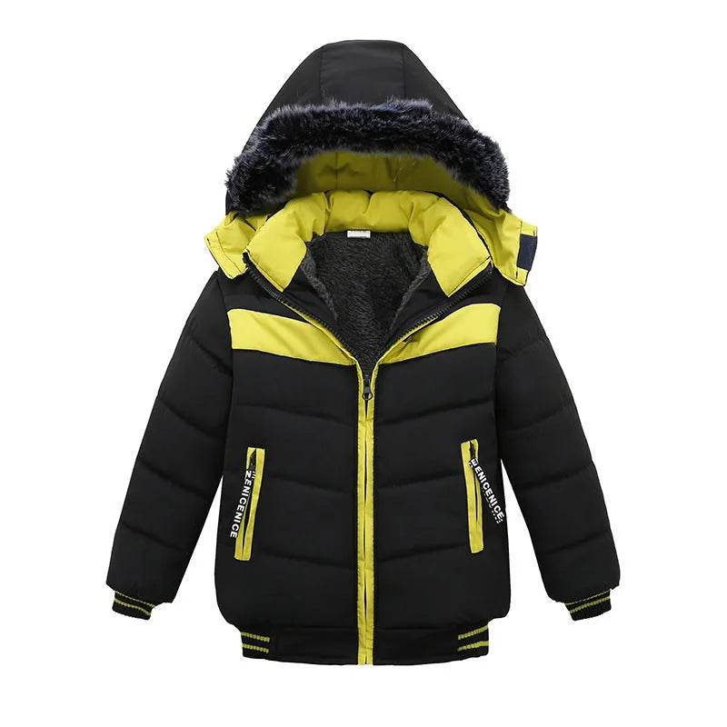 Small Medium-Sized Boys Cotton-Padded Fur Hoodie Winter Jackets for kids - Velora