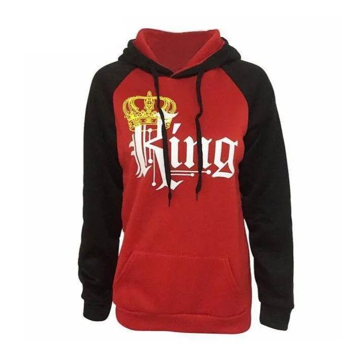 Women KING QUEEN King and Queen Crown Couple Color Block Sweatshirt - Velora