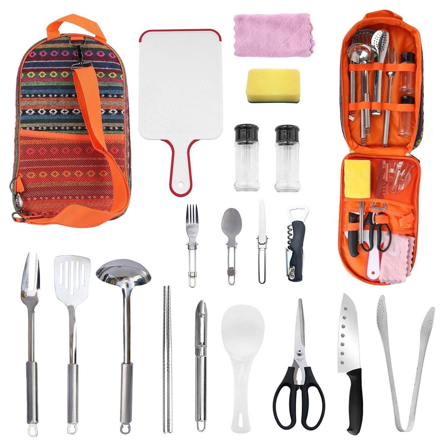 19Pcs Camping Cooking Utensil Kit Portable Picnic Cookware Outdoor Kitchen Equipment Gear Campfire Barbecue Appliances With Storage Bag - Velora