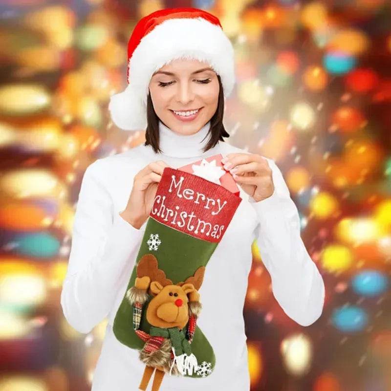 2024 New Year Xmas Big Stockings Set Decorations Christmas 3D Plush Big Sock Christmas Tree Pendant Decorating Supplies - Velora