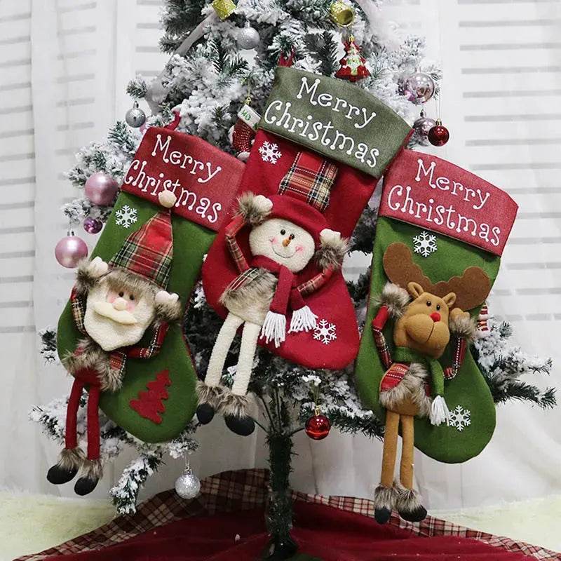2024 New Year Xmas Big Stockings Set Decorations Christmas 3D Plush Big Sock Christmas Tree Pendant Decorating Supplies - Velora