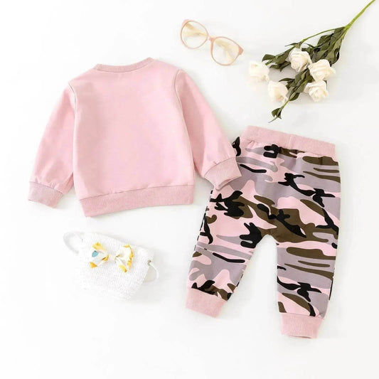 Two piece for girls Long Sleeve Sweater Camouflage Trousers Suit for girls - Velora