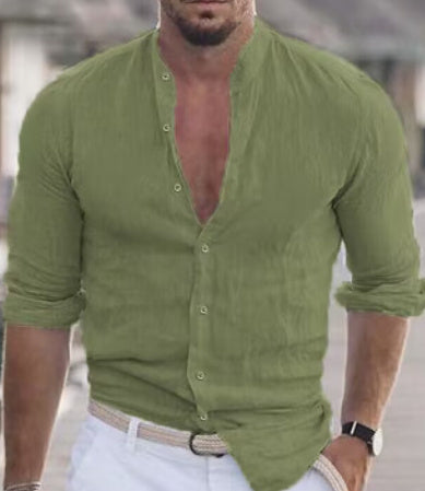 Men's Long Sleeve Shirt With Button Casual Solid Color Tops For Spring Autumn - Velora
