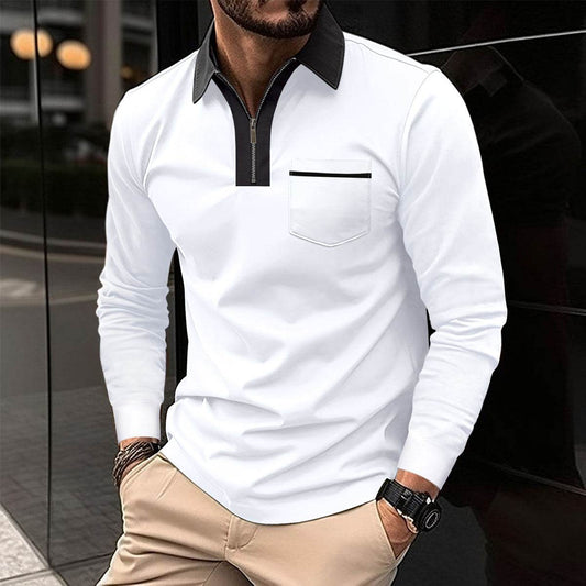 2024 Autumn Mens Long Sleeve Zipper Polo Shirts Casual Lapel Collar Zip Up Henley Shirts Cotton Sports Golf Tennis T-Shirts With Pockets - Velora