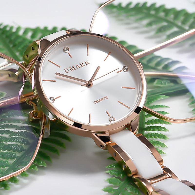 Ladies Ceramic Diamonds Waterproof Quartz Watch - Velora