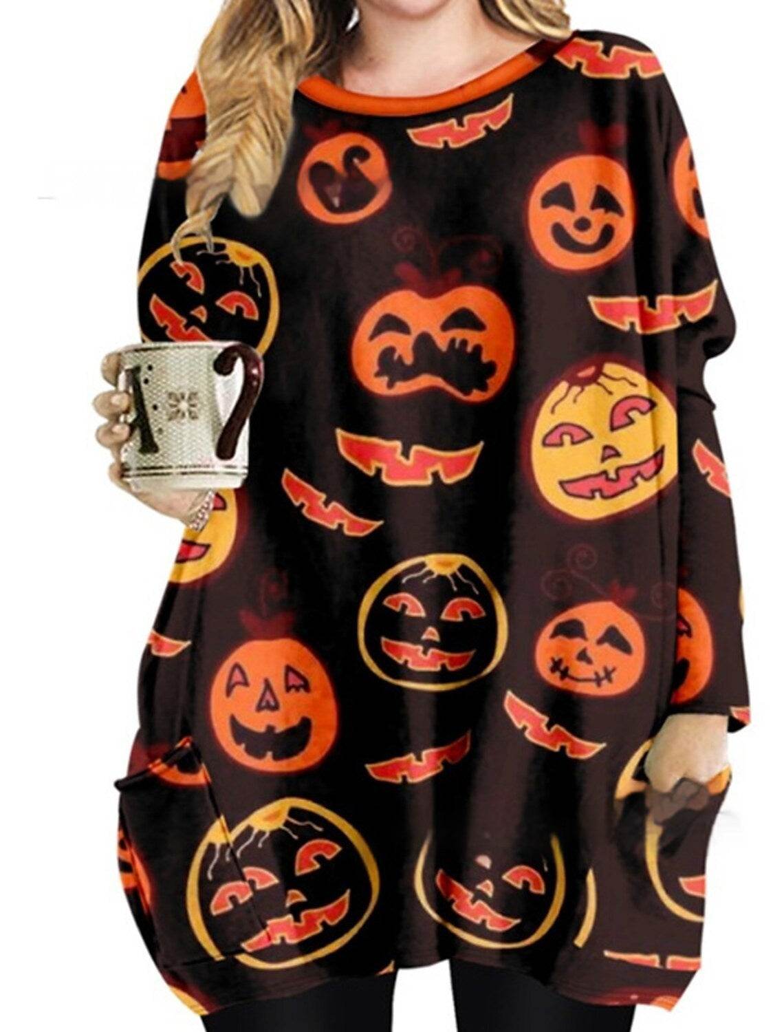 Women's Round Neck Mid-length Long-sleeved T-shirt With Pockets - Velora