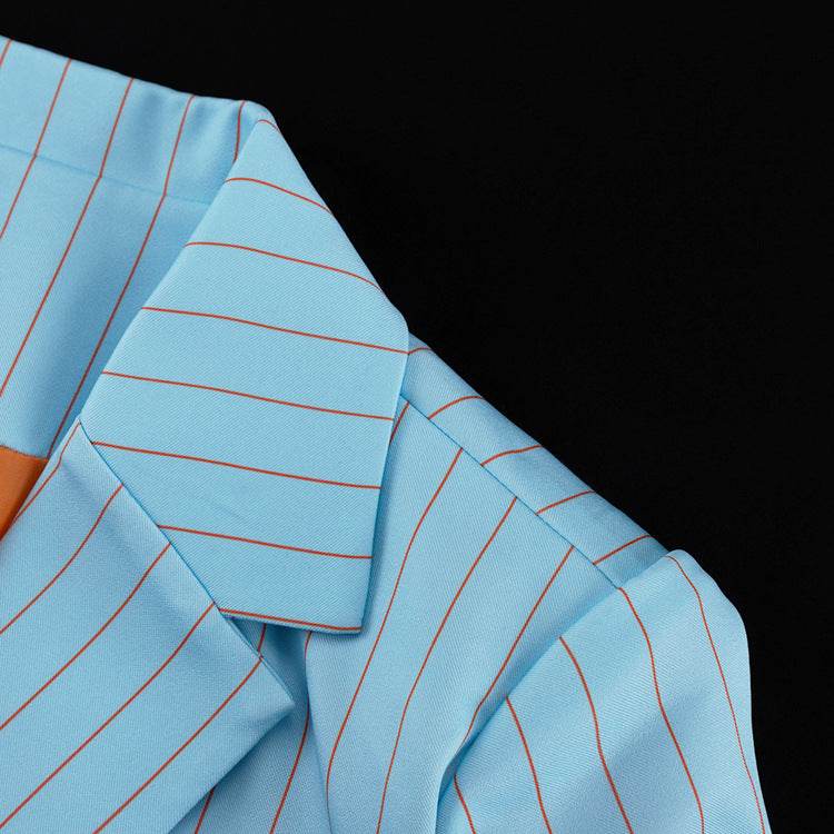 Striped Mid-length Dress Set Women's Lapel Long Sleeve - Velora