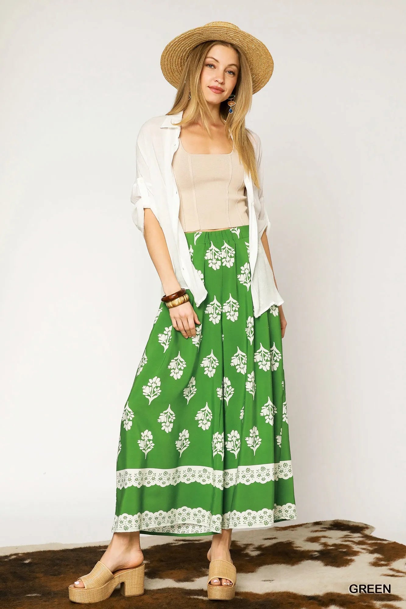 Umgee Floral Pleated Wide-Leg Pants - Velora
